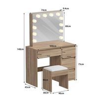 Toucador de Maquilhagem em Cor Madeira com Espelho Hollywood LED