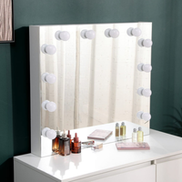 Toucador de maquilhagem Hollywood branco 94 cm com espelho LED emoldurado e 4 gavetas
