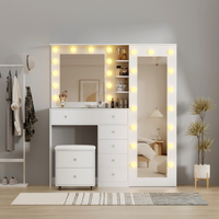 Toucador Hollywood branco 160 cm com espelho LED, espelho de corpo inteiro, arrumação e banco
