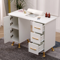 Mesa de manicure profissional 120 cm branco e dourado com aspirador de pó para unhas