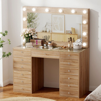 Toucador Maquilhagem Hollywood 120cm LED 13 Gavetas / Hollywood Makeup Vanity Table 120cm with Clear Glass Top Full Frame LED Mirror 13 Spacious Drawers