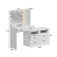 Toucador de maquilhagem XL branco com espelho LED, 10 gavetas e módulo de arrumação