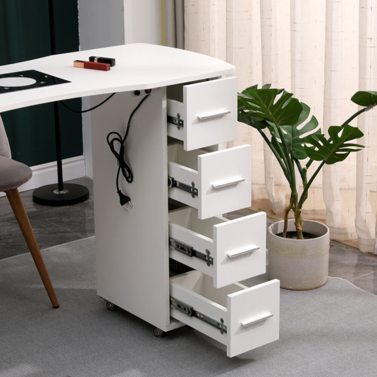 Professional Manicure Table 120cm with Built-in 60W Filtered Dust Collector White
