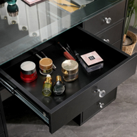 Mesa Toucador de Maquilhagem com Tampo de Vidro Transparente e Espelho LED Hollywood 120cm