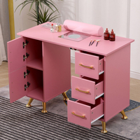 Mesa de manicure profissional 120 cm rosa e dourado com aspirador de pó para unhas