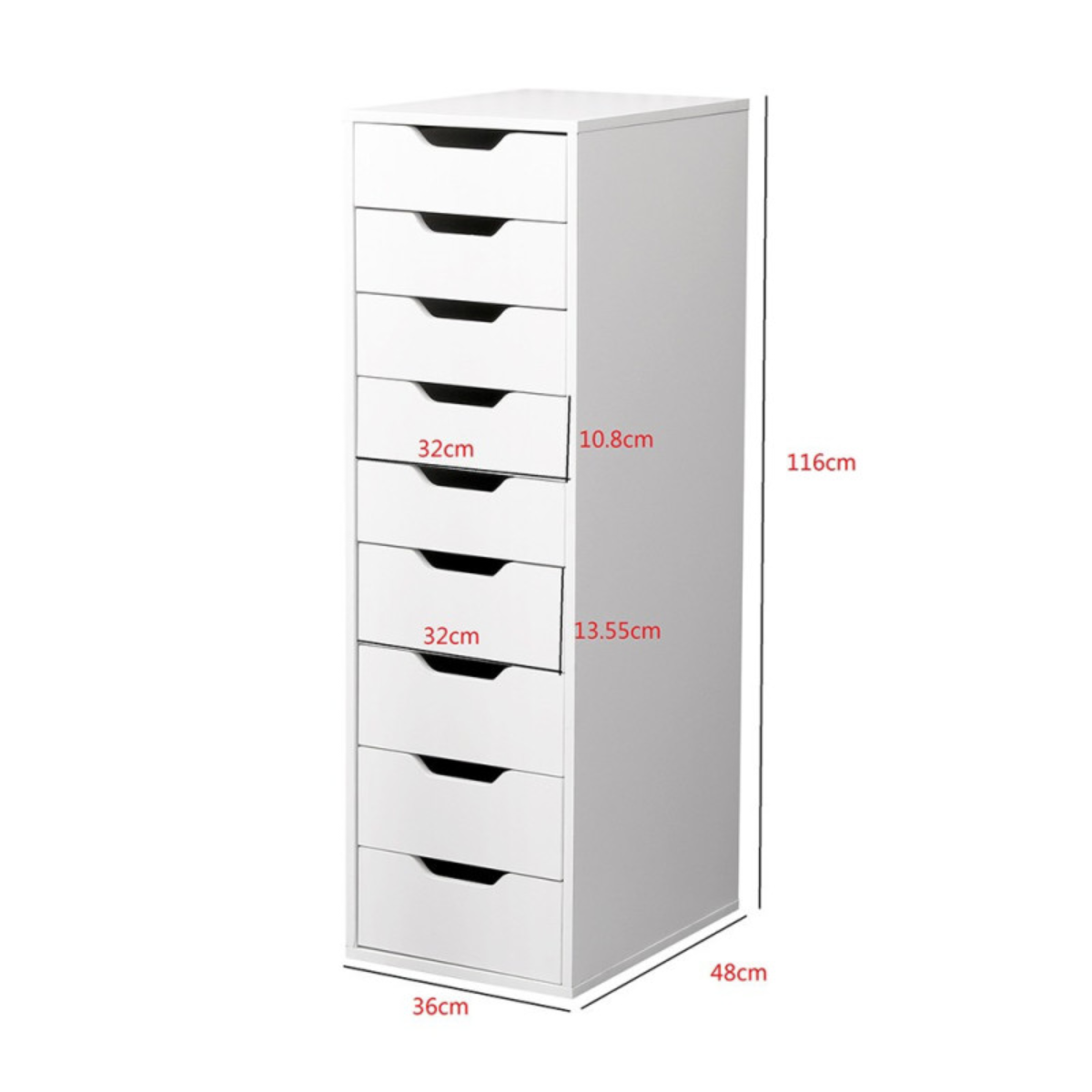 Módulo de arrumação branco com 9 gavetas 116x36x48 cm para casa e salão de beleza