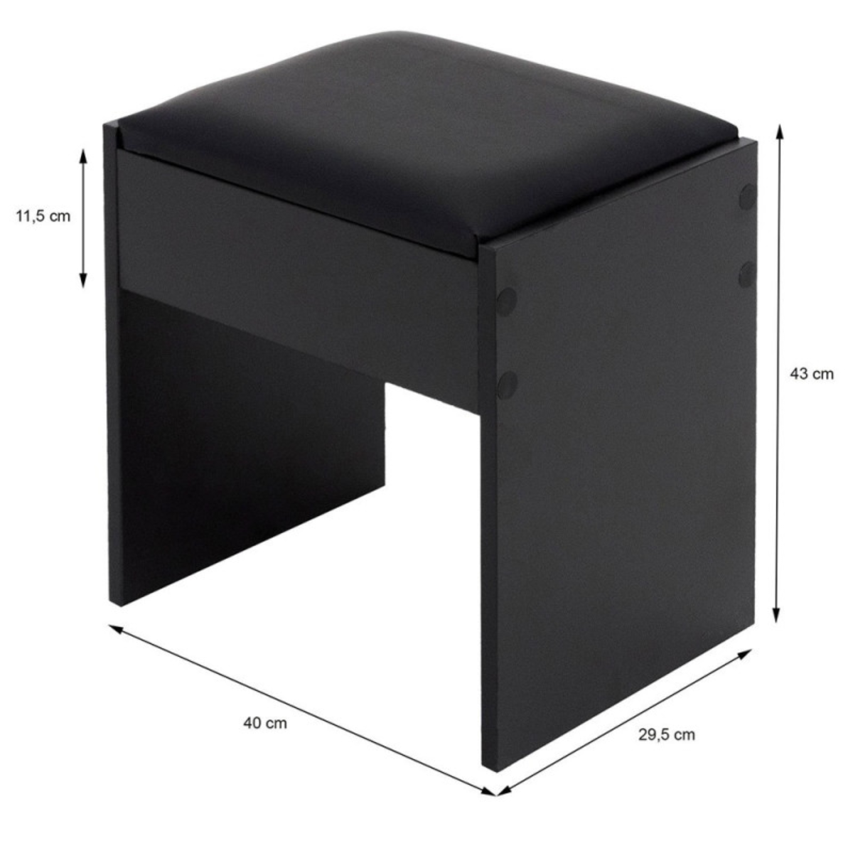Banco de Touca em Pele Sintetico Preto /  Vanity Stool PU Leather Black