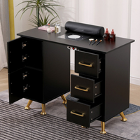 Mesa de manicure profissional 120 cm preto e dourado com aspirador de pó para unhas