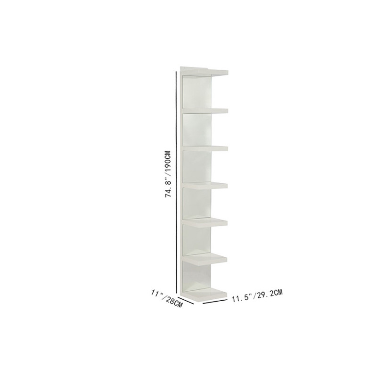 Estante estreita branca com 7 prateleiras 190x30x28 cm para sala, escritório e salão