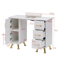 Mesa de manicure profissional 120 cm branco e dourado com aspirador de pó para unhas