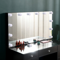 Mesa Toucador de Maquilhagem com Tampo de Vidro Transparente e Espelho LED Hollywood 120cm