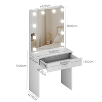 Toucador compacto branco 70 cm com luzes LED estilo Hollywood e 1 gaveta