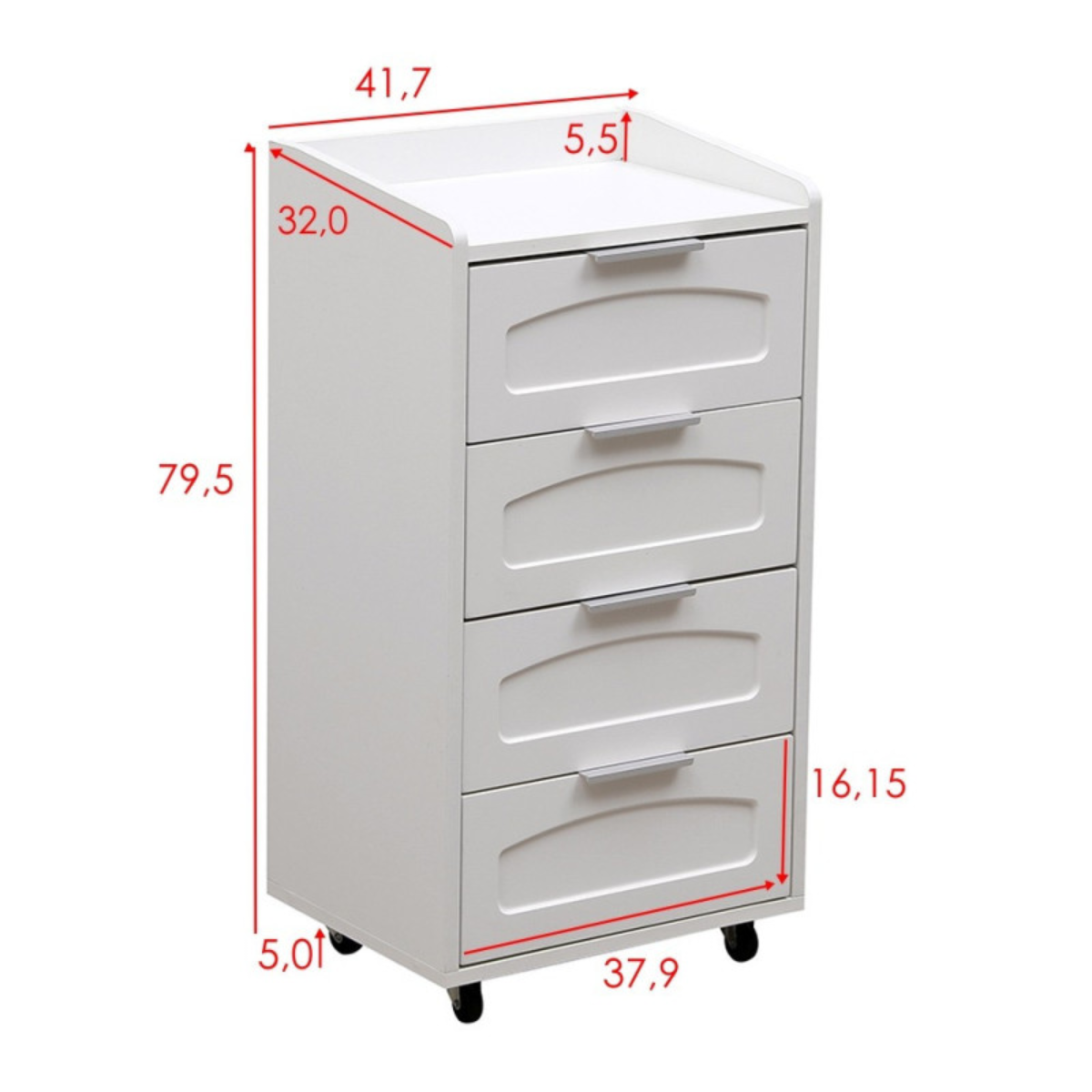 Carrinho Organizador com 4 Gavetas e Rodas para Estética e Casa Móvel Auxiliar de Arrumação Branco 41×73×79,5 cm