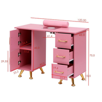 Mesa de manicure profissional 120 cm rosa e dourado com aspirador de pó para unhas