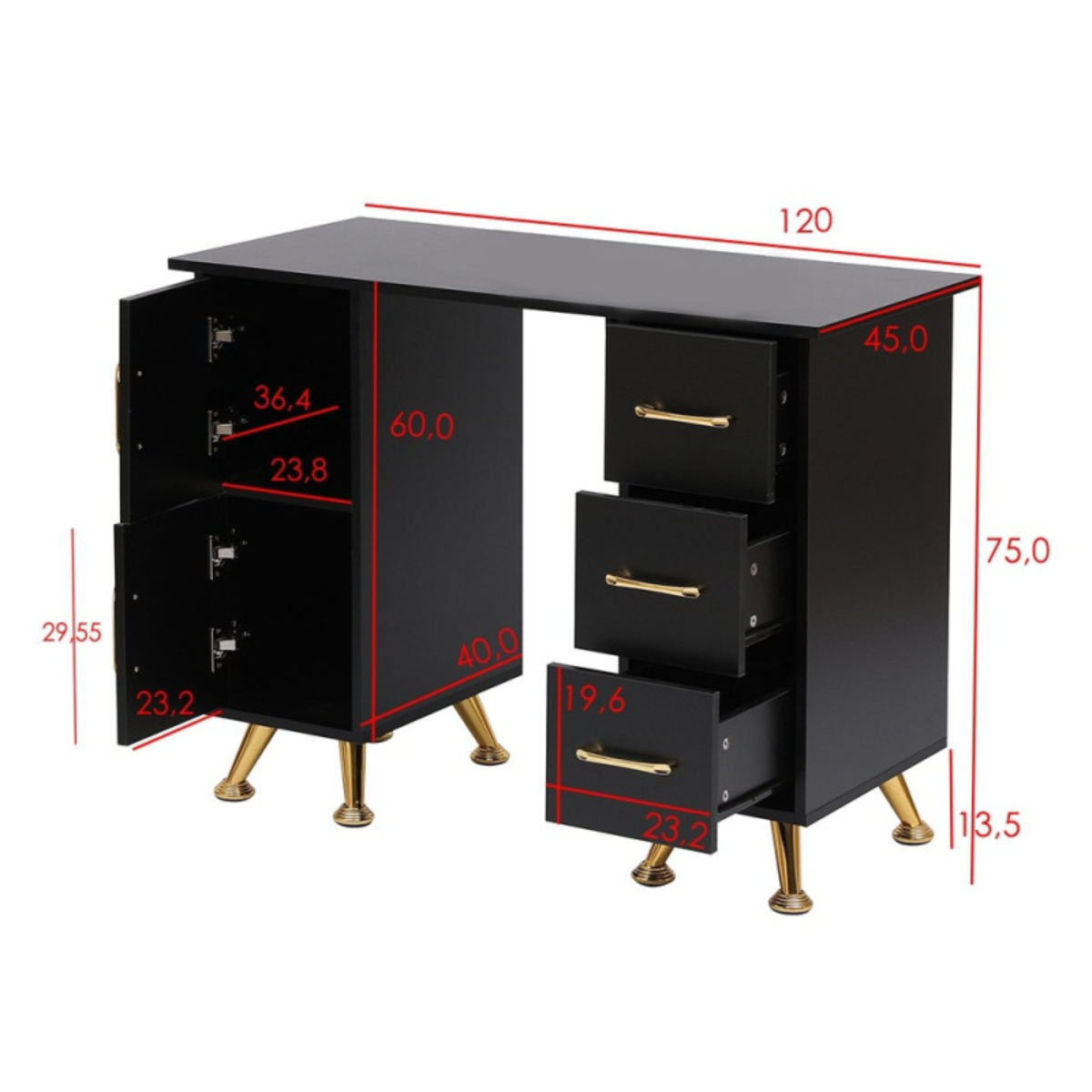 Mesa de Manicure com Gavetas de Arrumação Secretária para Estúdio de Unhas e Escritório 120cm