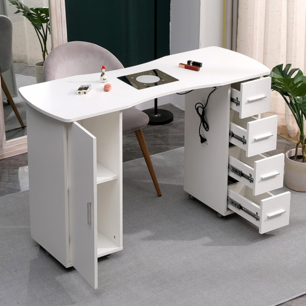 Professional Manicure Table 120cm with Built-in 60W Filtered Dust Collector White