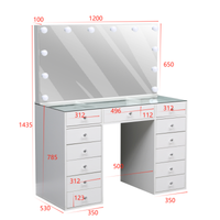Mesa Toucador de Maquilhagem Branca com Tampo de Vidro Transparente e Espelho LED Sem Moldura Hollywood 120cm