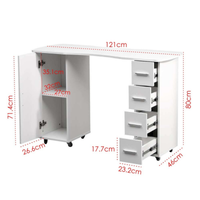 Mesa de manicure profissional branca 120 cm com 4 gavetas e armário para estúdio de unhas