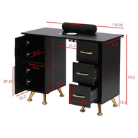 Mesa de manicure profissional 120 cm preto e dourado com aspirador de pó para unhas