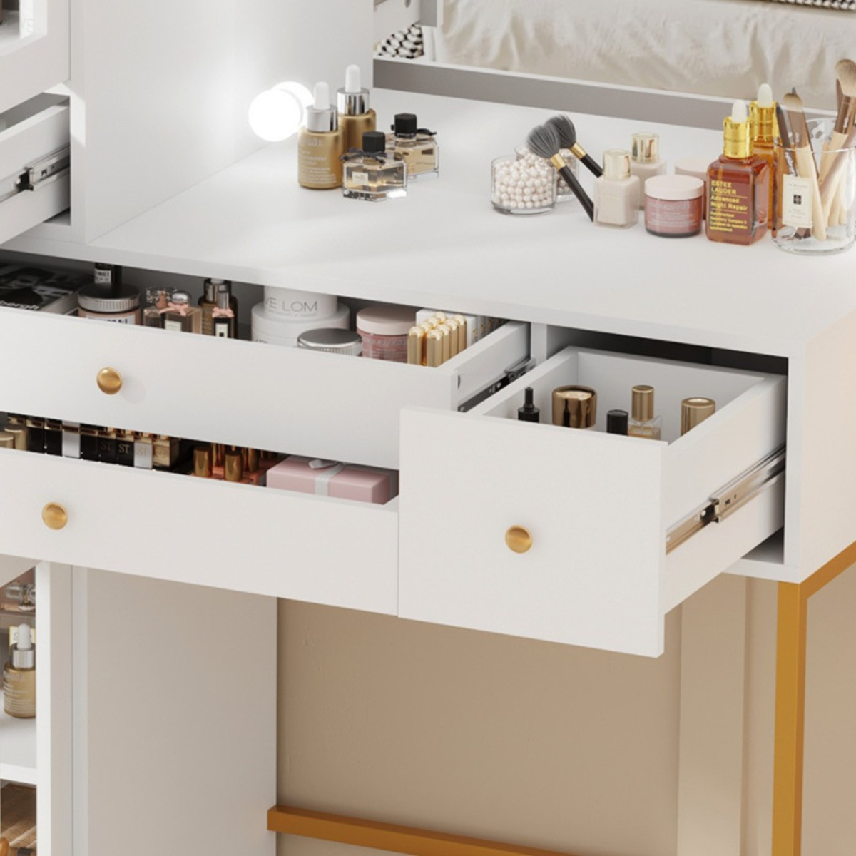 Conjunto de maquilhagem branco com espelho LED Hollywood de corpo inteiro para salão