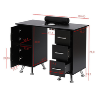 Mesa de manicure profissional 120 cm preto e prata com aspirador de pó para unhas