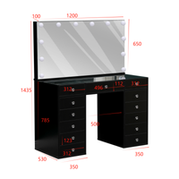 Mesa Toucador de Maquilhagem com Tampo de Vidro Transparente e Espelho LED Hollywood 120cm