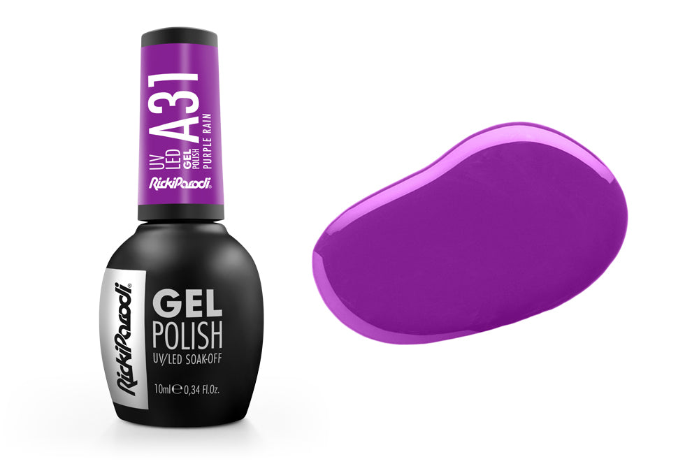 Verniz Gel RickiParodi Purple Rain A31 10 ml — embalagem e cor