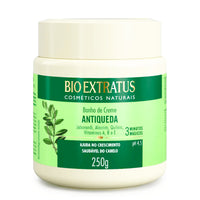 Bio Extratus Banho de Creme Antiqueda 250g, pote e tampa beges. Com Jaborandi e Alecrim, auxilia no crescimento saudável e combate a queda.