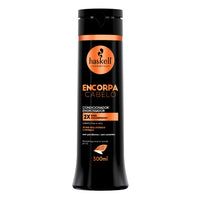 Condicionador Haskell Encorpa Cabelo 300mL, frasco preto. Com Ácido Hialurônico, condiciona e engrossa fios finos e ralos.