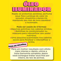 Imagem que mostra os usos principais da Lola Óleo Iluminador Camomila 50ml, apresentando as suas principais funcionalidades e opções disponíveis.