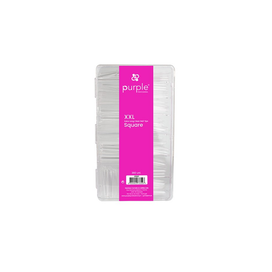 Purple - XXL extra Long Square Clear Nail Tips 360 uni