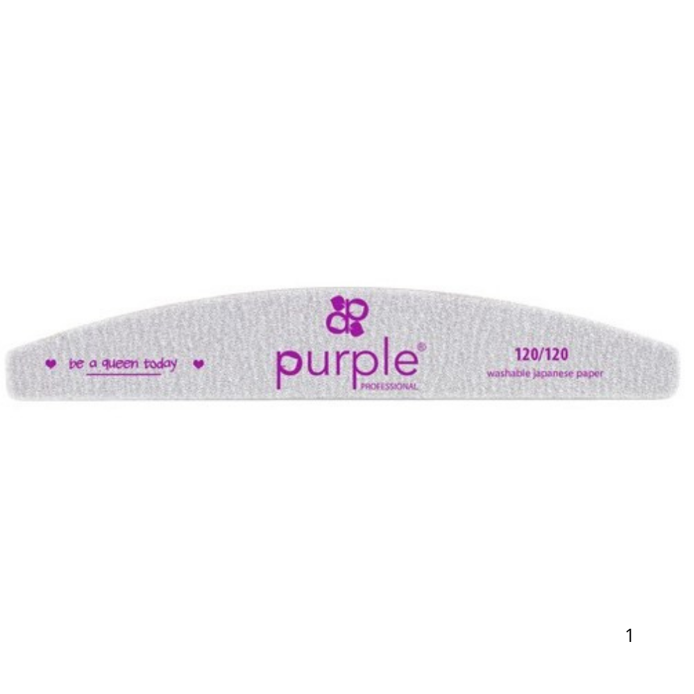 Purple Professional Lima 120/120, formato meia-lua branca. Produzida com papel japonês lavável, é resistente e ideal para modelar e dar acabamento às unhas.