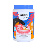 Creme para Pentear Salon Line 1kg Hidratação Intensa, pote branco e tampa azul. Mantém a hidratação e definição com controle de frizz.