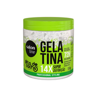 Gelatina Salon Line #todecacho 550g, pote transparente e verde. Garante 14x mais definição e ação antifrizz aos fios.