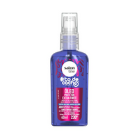 Óleo Salon Line #todecacho Extra Forte 60mL, frasco roxo translúcido com spray. Com Super Silicone, oferece 48h de controle de frizz e proteção térmica até 230°C.