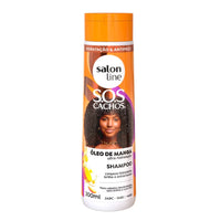 Shampoo Salon Line S.O.S Cachos Óleo de Manga 300mL, frasco e tampa laranjas. Com Óleo de Manga, proporciona limpeza hidratante, brilho e extramaciez para cabelos desidratados e com frizz.