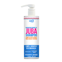 Widi Care Higienizando a Juba Shampoo 500mL, frasco branco com pump. Com Extrato de Avelã e Linhaça, limpa, hidrata e desembaraça fios cacheados e crespos.
