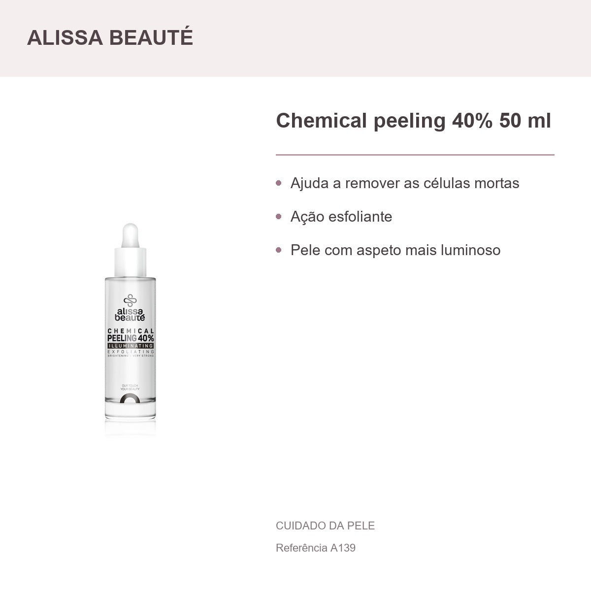 Chemical peeling 40% 50 ml - Alissa Beauté — apresentação e benefícios