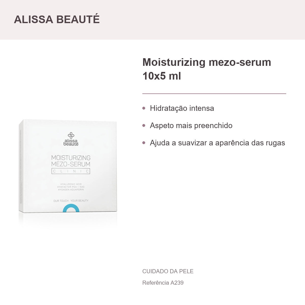 Moisturizing mezo-serum 10x5 ml - Alissa Beauté — apresentação e benefícios