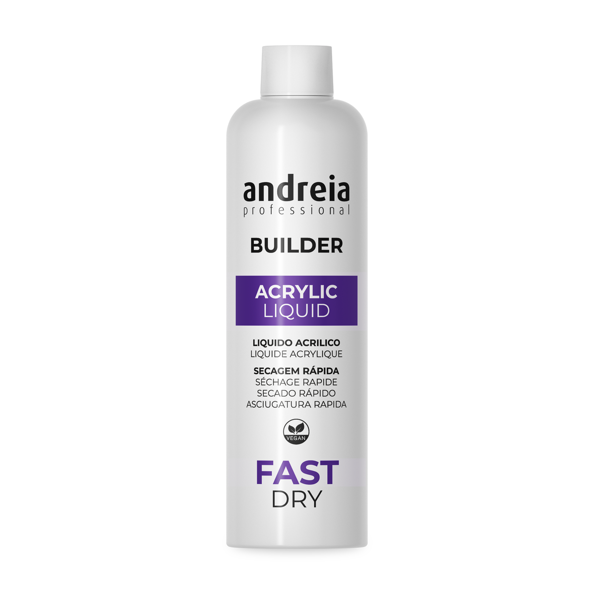 Andreia Líquido Acrílico Fast Dry 250 ml — embalagem completa sobre fundo branco
