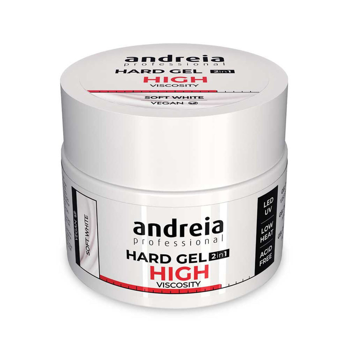 Andreia Hard Gel 2 em 1 Alta Viscosidade Soft White 44 g — embalagem original sobre fundo branco
