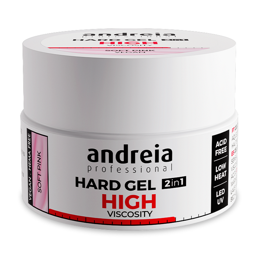 Andreia Hard Gel Alta Viscosidade Soft Pink 22 g — embalagem completa sobre fundo branco