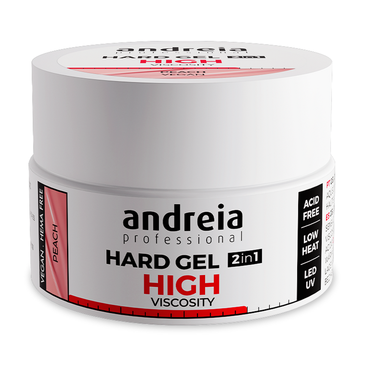 Andreia Hard Gel Alta Viscosidade Peach 22 g — embalagem completa sobre fundo branco