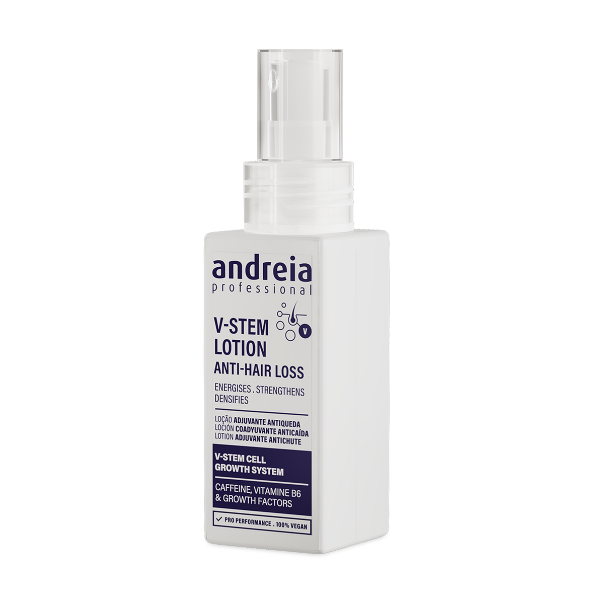 Andreia V-Stem Loção Adjuvante Antiqueda 50 ml — embalagem completa sobre fundo branco