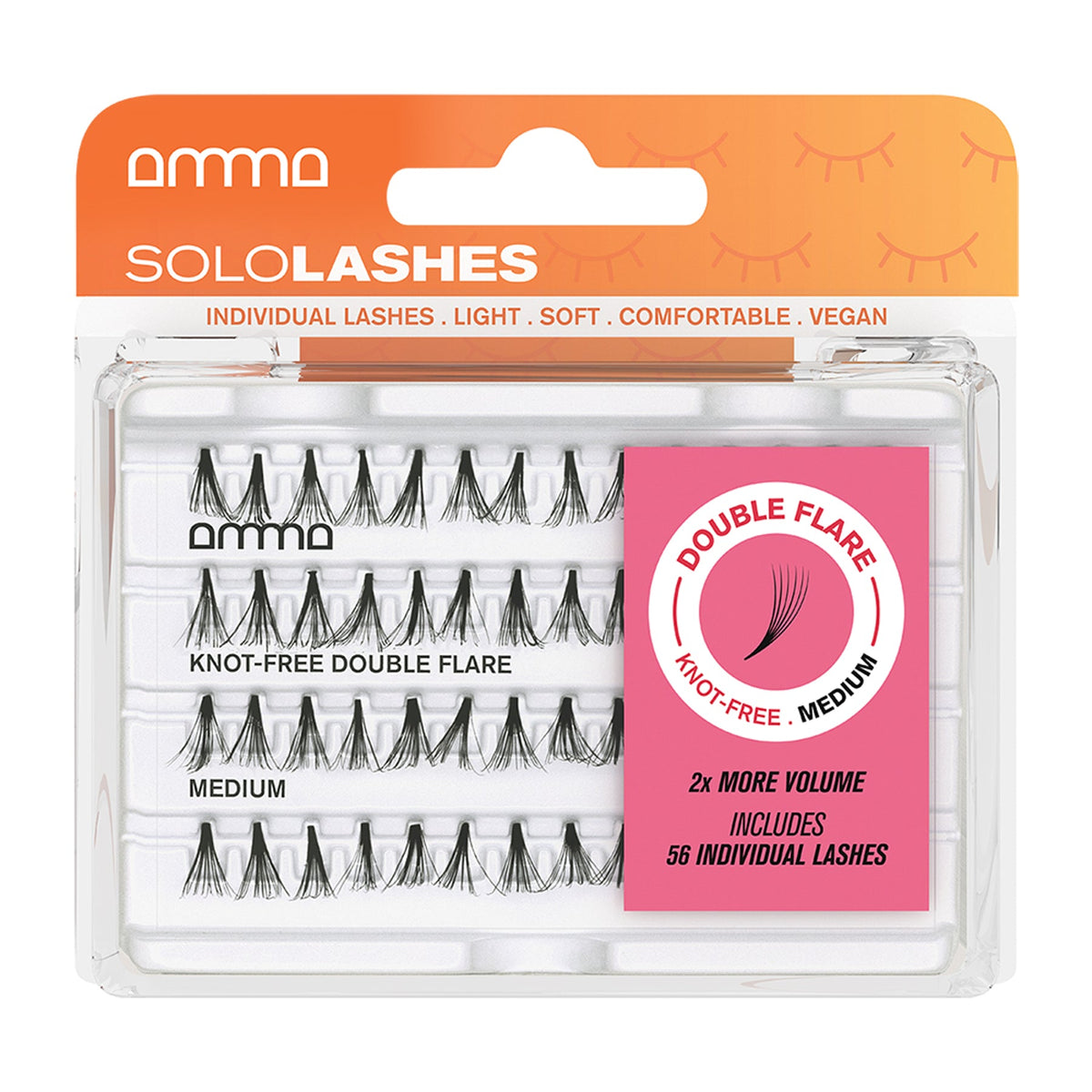 Andreia AMMA SoloLashes Knot-Free Double Flare Medium, 56 pestanas — embalagem completa sobre fundo branco