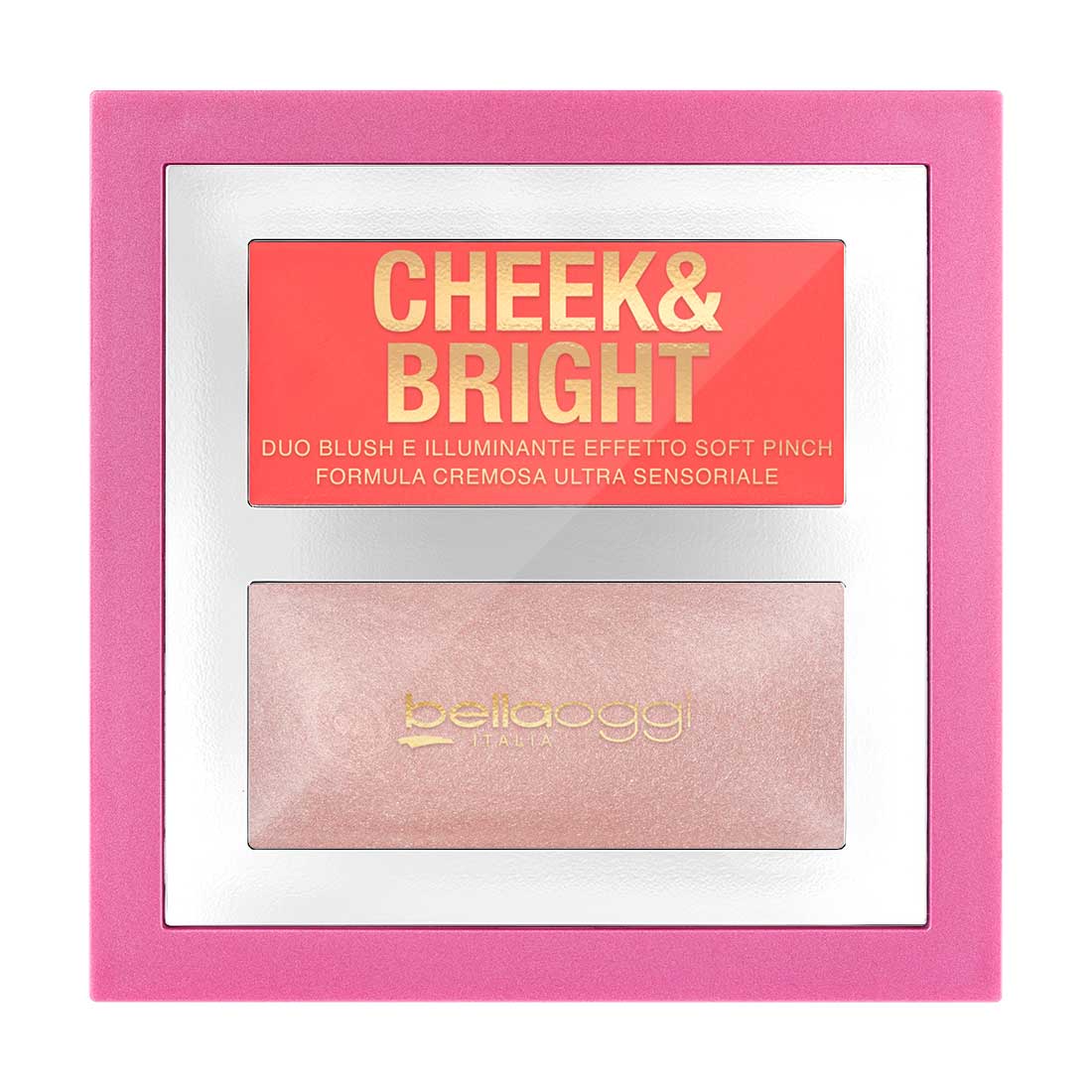 Bellaoggi Cheek & Bright Blush e Iluminador em Creme Cheer Coral 5 g