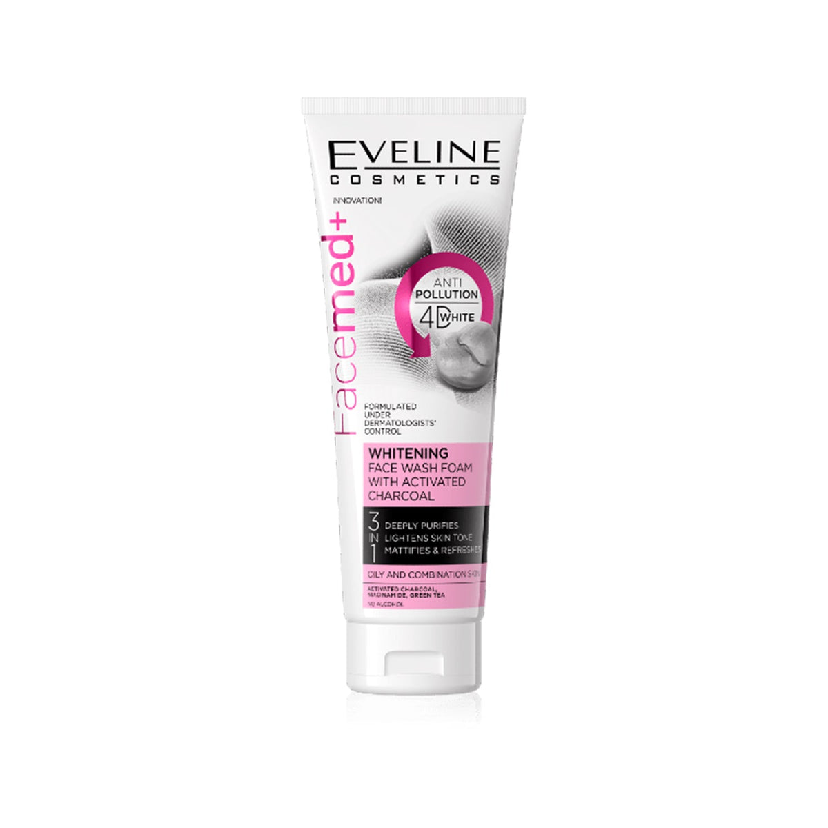 Eveline Facemed+ Espuma de Limpeza com Carvão Ativado 3 em 1 100 ml