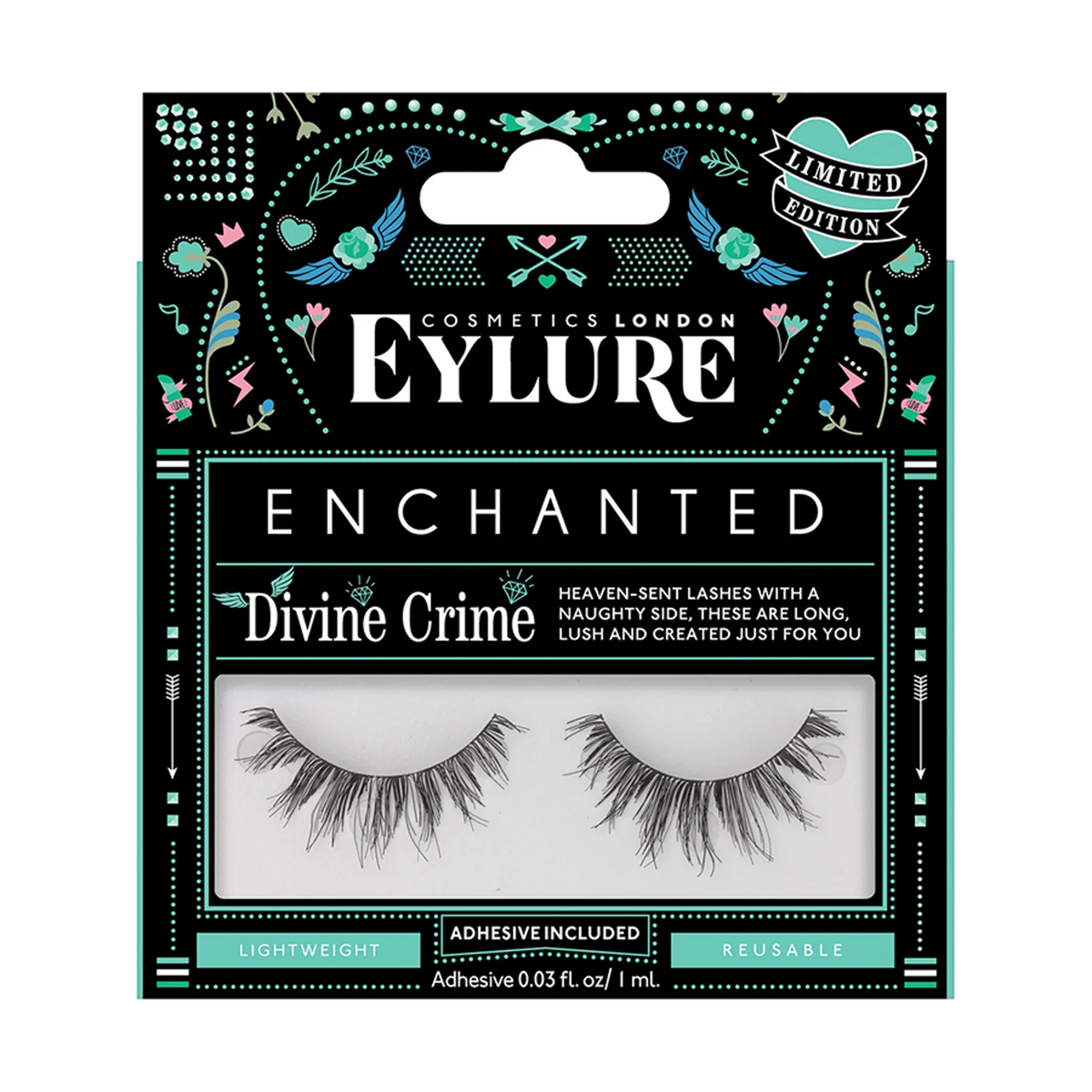 Eylure Enchanted Divine Crime Pestanas Postiças — 1 Par — embalagem completa sobre fundo branco
