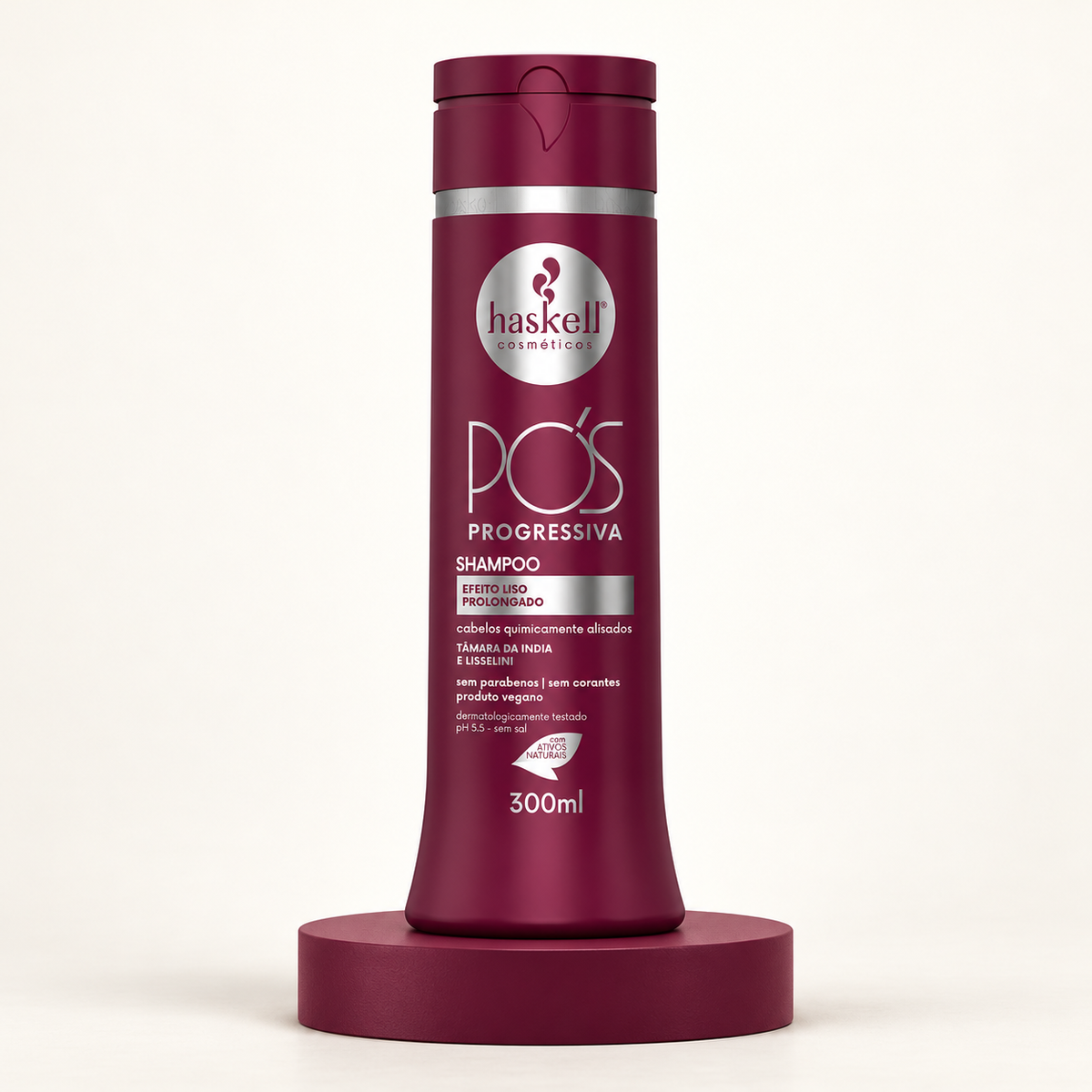 Haskell Pós Progressiva shampoo 300 ml — embalagem em cenário de estúdio