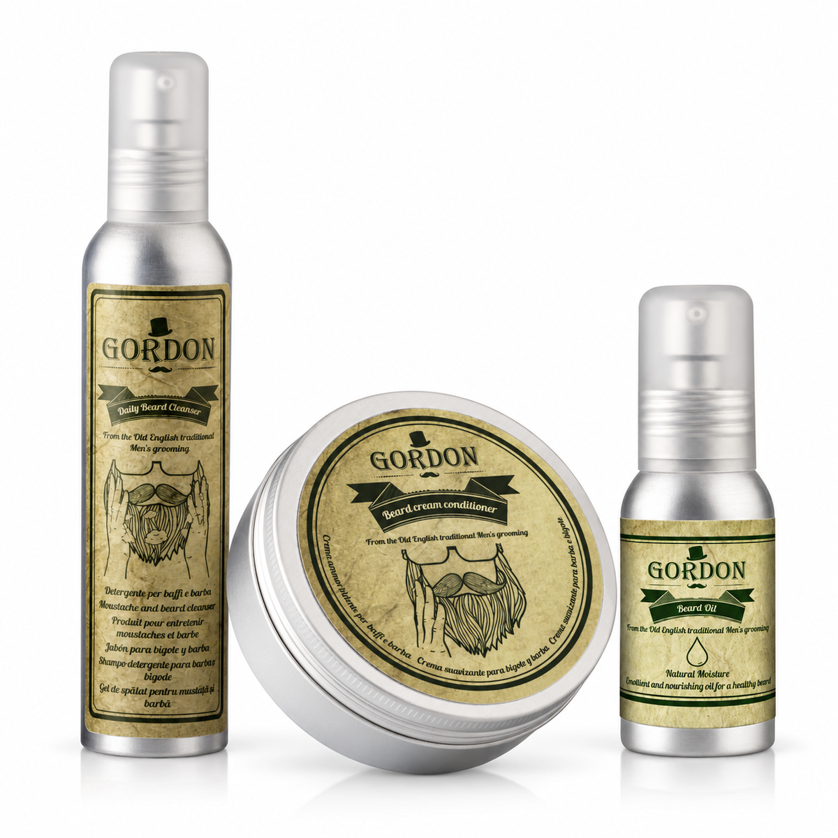 Gordon Kit Rotina da Barba — Limpeza, Creme e Óleo (3 Produtos)